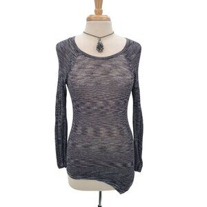 Rock & Republic Womens Sheer Asymmetric Top Blouse Size L Black White